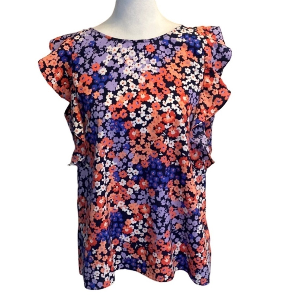Juicy Couture Colorful Floral Ruffled Flutter Sleeve Blouse. Sz L. - Picture 1 of 16